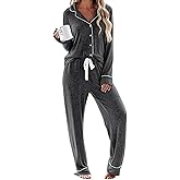 Ekouaer Women's Pajamas Long Sleeve Sleepwear Casual Button Down Loungewear Soft Pjs Set S-XXL