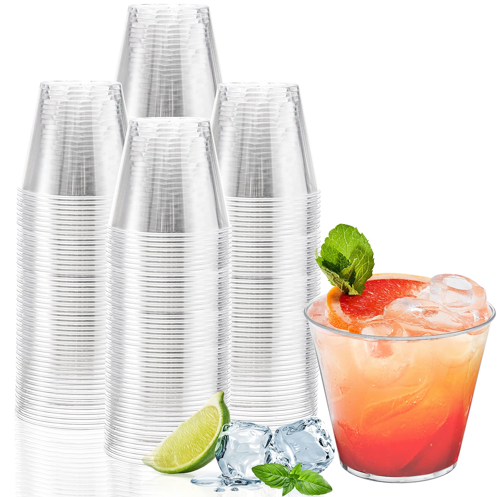 Tebery 200 Pack 5oz Small Clear Plastic Tumblers Cups, 150ml Reusable Hard Cup Bulk Plastic Party Punch Cups