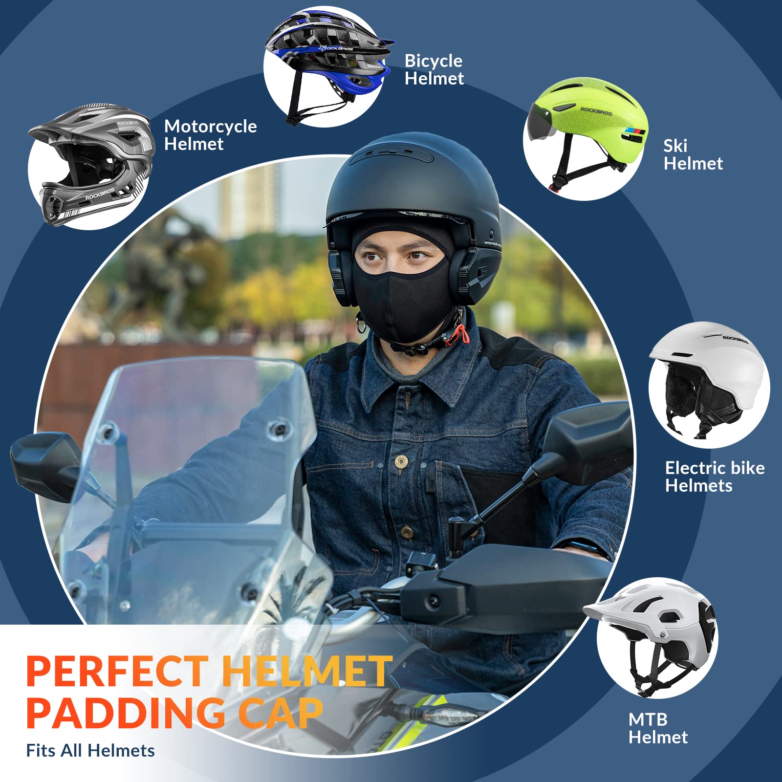 ROCKBROS Fahrrad Mütze Winter Sturmhaube Unterhelmmütze Wintermütze Unter Helm Gesichtshaube mit Brillen-Loch für Radfahren Motorradfahren Skifahren Wandern Helmmütze Herren Damen 6