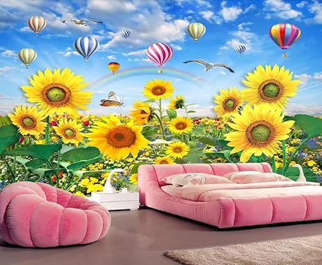 Amazon Co Jp 壁画 3d カスタム ひまわり 花 海 太陽 虹 壁紙 3d リビングルーム ソファ Tv 壁 寝室 壁画 Qeetapete Diy 工具 ガーデン