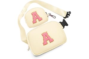 SAWGOS Birthday Gifts for 4 5 6 7 8 9 10 11 12 13 Year Old Girls, Crossbody Bags Fanny Pack with Initial Letter Patch Cute Stuff for Women Girls Teens (A, Cream)