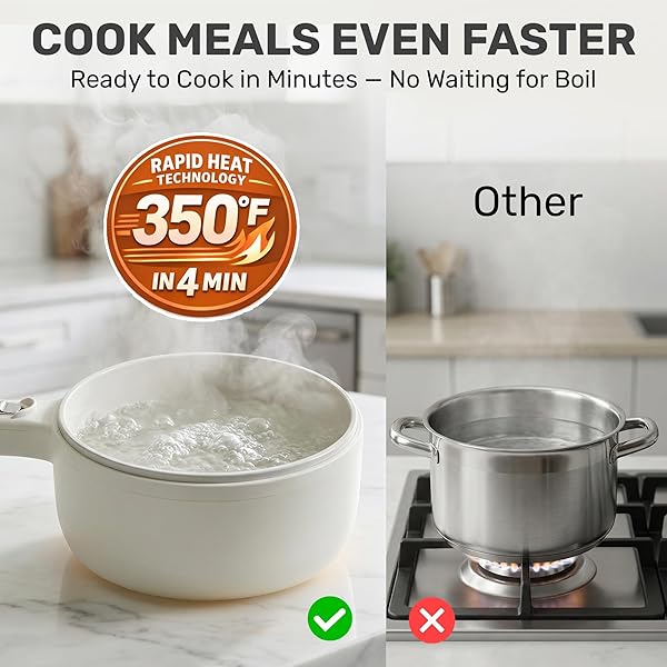 CERAMAX PRO ELECTRIC HOT POT WITH LID & STEAMER, 1.5L NON TOXIC CERAMIC COOKER SKILLET FOR RAMEN, EGGS, PASTA FOR DORMS, CAMPING, RVS, WORK, ADJUSTABLE TEMP. – NEW IMPROVED 2026 MODEL