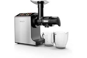 WHUTO Masticating Juicer Machines, Cold Press Juicer, Easy to Clean with Brush, Touch Screen Stainless Juicer Machines for Vegetable & Fruit, Juice Maker with Quiet Motor & 2 Speed Modes, Silver