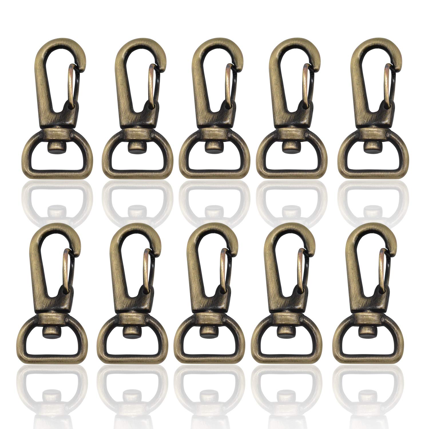 RETON 10 PCS 13mm Swivel Clasps Clips, Metal Key Chain Clip Hooks with D Ring, Lobster Clasps Swivel Trigger Snap Hooks for Lanyard, Pet, Purse, Tag, DIY Craft, Jewelry Accessories(Brush Antique)