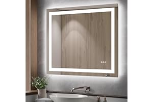 SHYWENHSIU 40" x 32" LED Bathroom Mirror with Lights, Frontlit & Backlit, Stepless 3 Colors Temperature, Anti-Fog, Tempered G