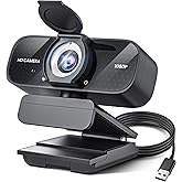 TRAUSI HD Webcam with Noise-Canceling Mic, Auto Light Correction for PC/Mac, Compatible with Zoom/Skype