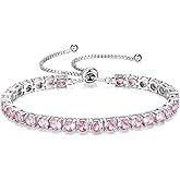 FANCIME Birthstone Bracelet Jewelry for Women Sterling Silver Tennis Bracelet Classic Bolo Adjustable Chain Fine Jewelry Anniversary Birthday Gifts for Women Mom Wife Her