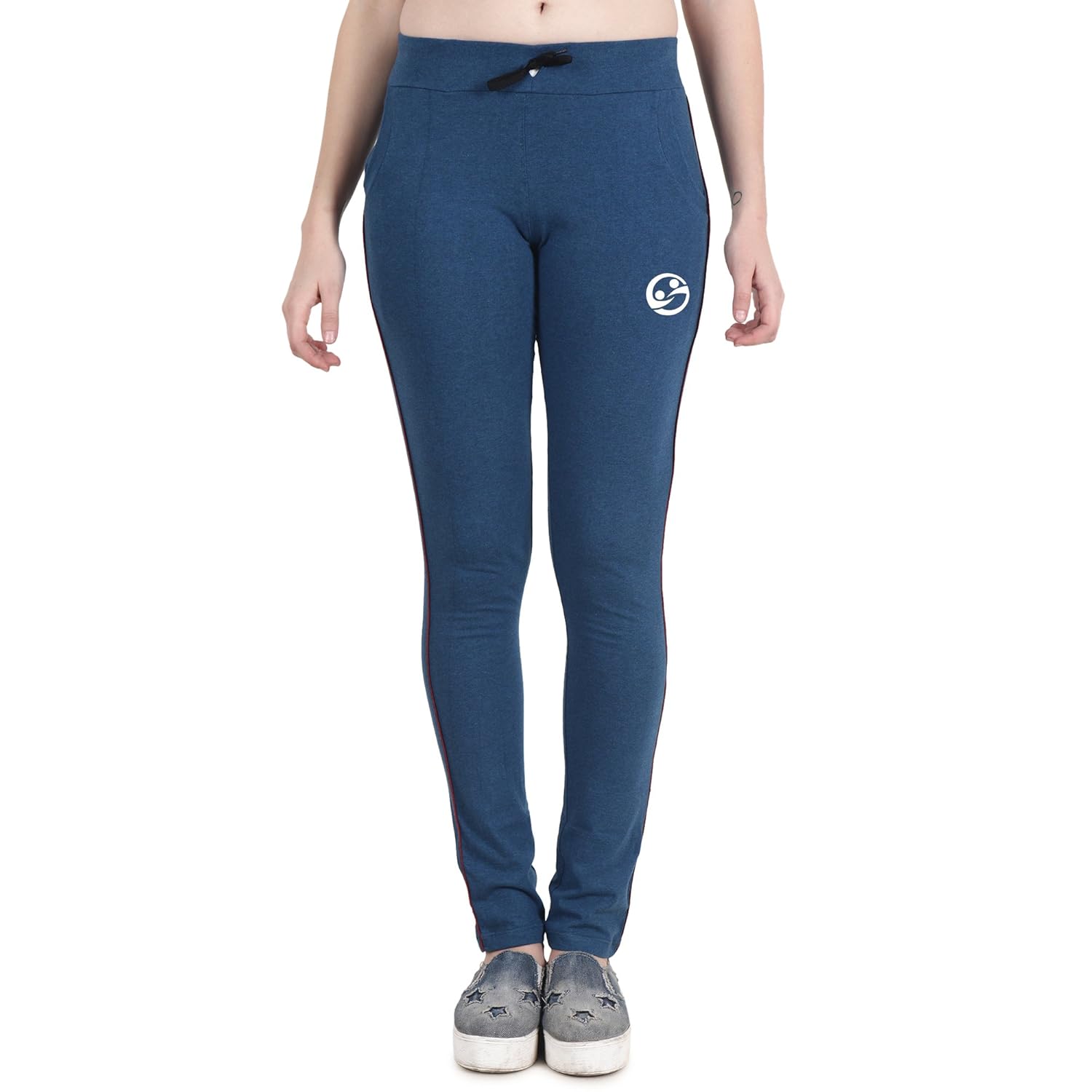 shellocks women's solid blue melange cotton full lower