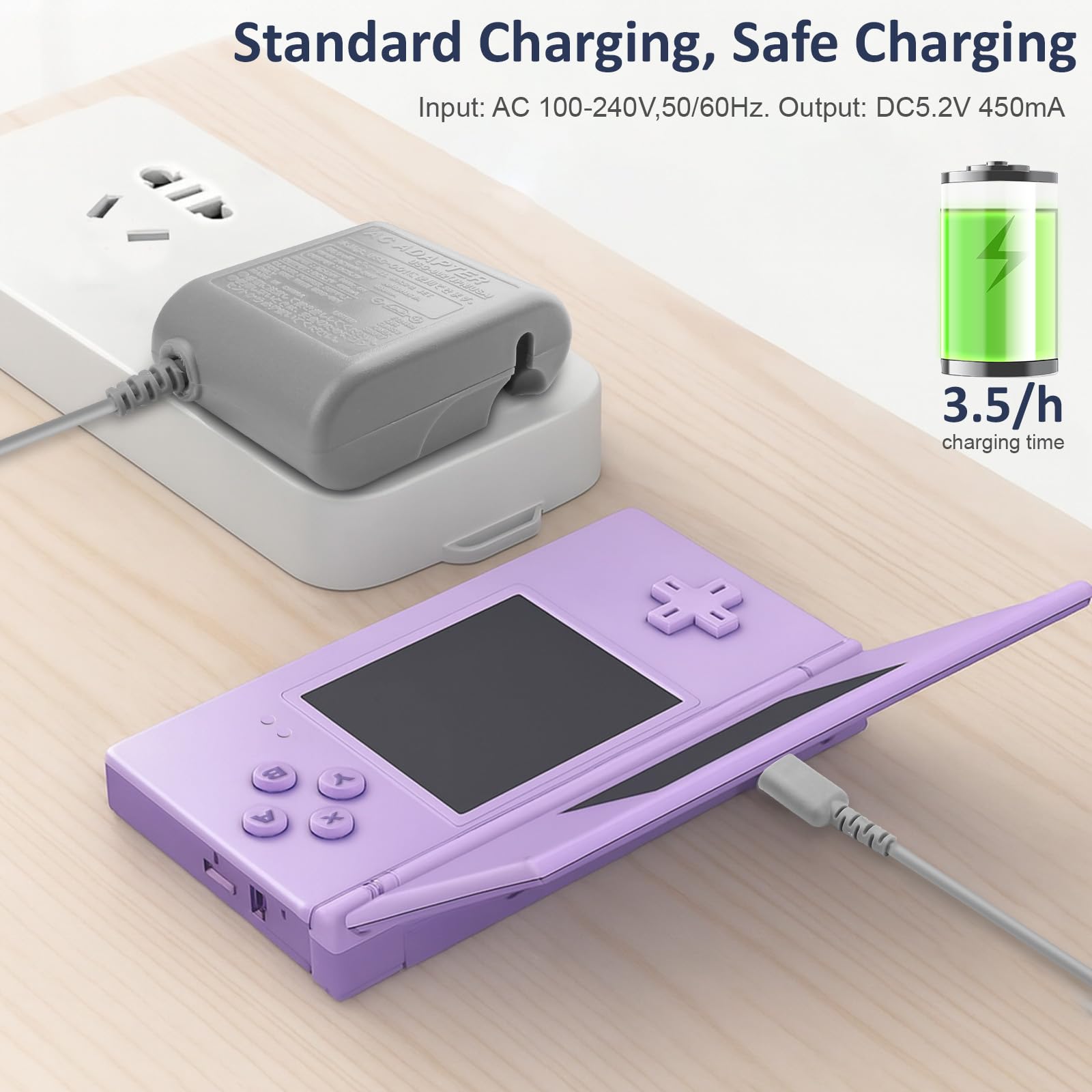 DS Lite Charger,Compatible with Nintendo DS Lite 100-240V Wall Plug Adapter, with USB Charging Cable for Nintendo DS Lite