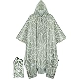PTEROMY Hooded Rain Poncho for Adult with Pocket, Waterproof Lightweight Unisex Raincoat for Hiking Camping Emergency