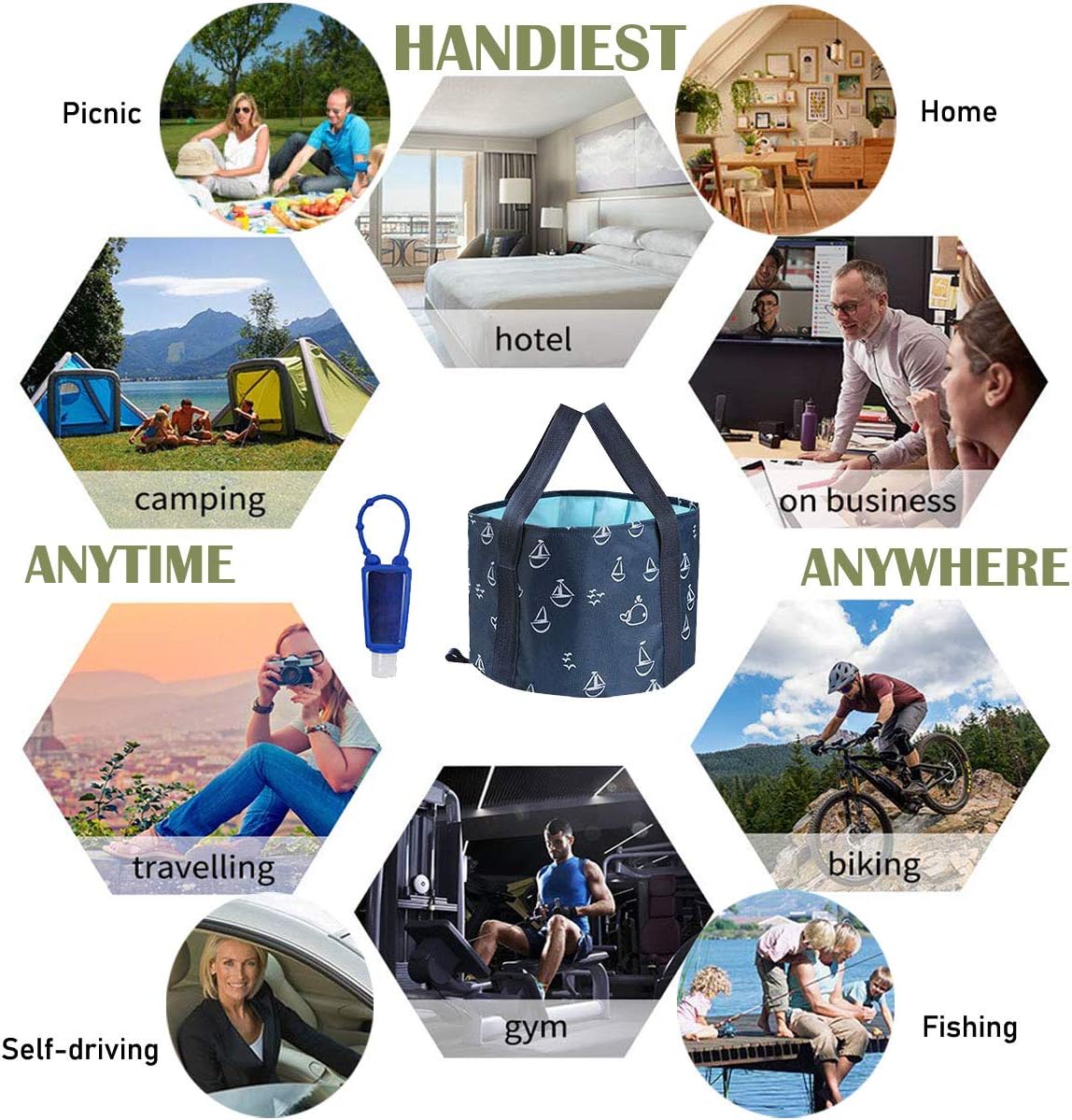 NimJoy Portable Travel Foot Soaking Basin, Collapsible Foot Spa Bath Tubs for Camping Picnic Washing, Bonus Liquids Soap Refillable Empty Keychain Bottle w/Case: Health & Personal Care