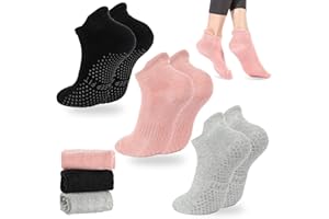 3 Pairs Grip Pilates Socks Non Slip Athletic Yoga Socks with Grips for Women Grippy socks for Hospital Workout Barre