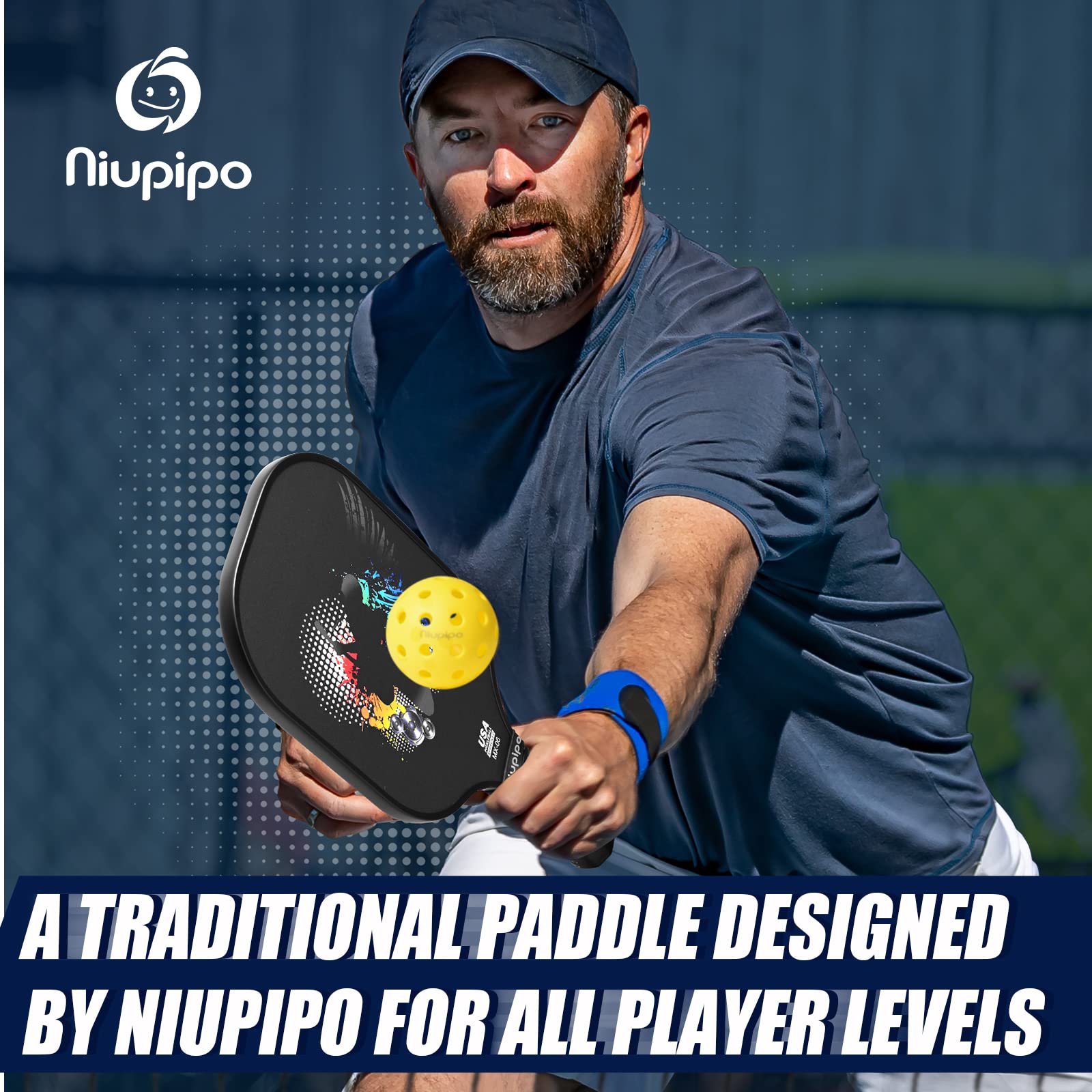 niupipo Pickleball Paddles Set of 2/4/1, USAPA Approved Graphite Carbon Fiber Pickleball Rackets, Polypropylene Honeycomb Core, Cushion 4.72In Grip, Bag/Cover, Pickle Ball Paddle Set for Men Women