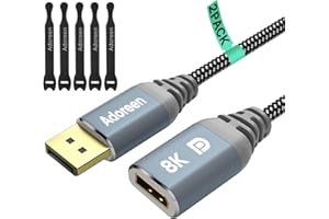 Adoreen 8K DisplayPort Extension Cable 10 Feet/2 Pack, Braided DP to DP Extended 1.4 Cord (from 0.6-25ft) Male to Female (8K@