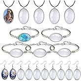 J6QIHANG Pendant Trays Set for DIY Jewelry Making Crafts | Oval Glass Cabochon, Pendant Bezel Trays, Bracelet Blank Trays, Earrings Blanks Charms, For Christmas Gift