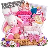 Luxury 36 Pcs Baby Girl Gift Basket Premium Newborn Essentials, Baby Shower Gender Reveal Gifts,Baby Books Blanket Footie Pajamas Portable Diaper Changing Pad,Baby Gift Basket for Girls,Large,Pink