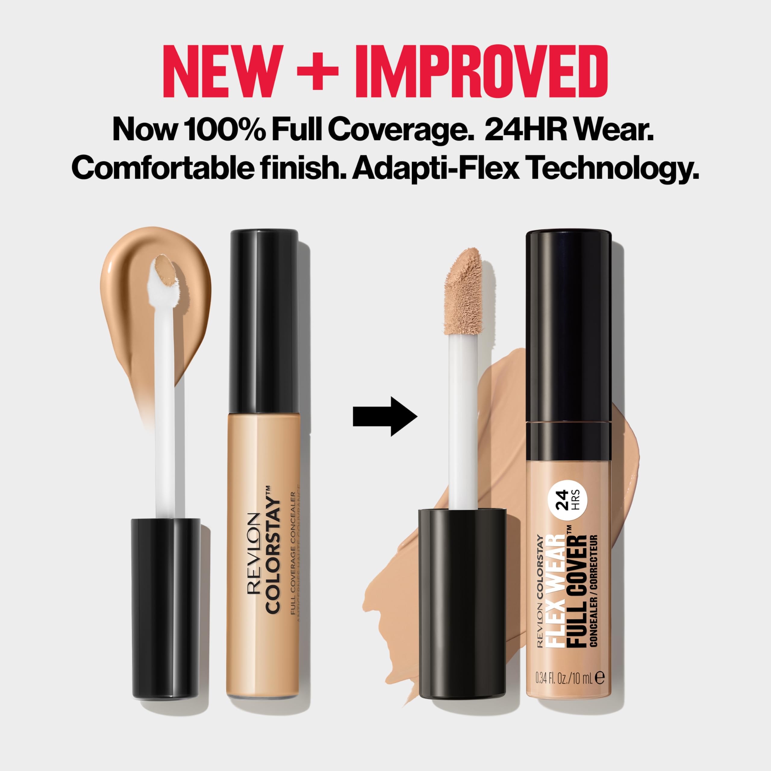 REVLON ColorStay Flex Wear, Full Cover Non-Creasing Concealer, Infused with Hyaluronic Acid & Vitamin E, Flexible Longwear, 040 Medium, 0.34 Fl Oz