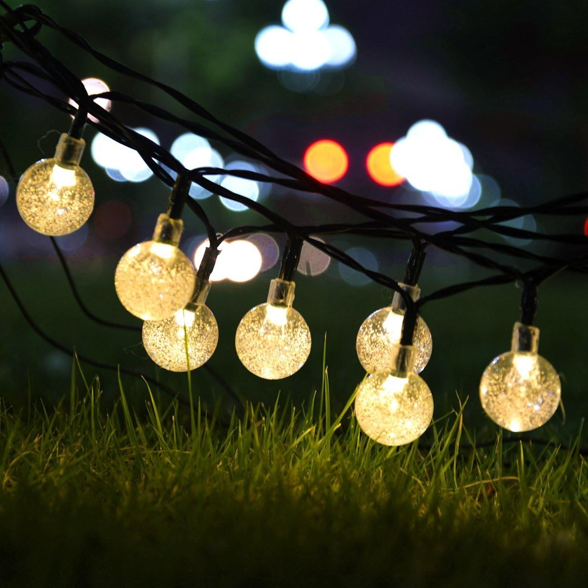 FEFELightup Solar String Lights 20ft 30 LED Warm White Crystal Globe Lights Waterproof