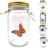 KIDELI Butterfly Collection in a Jar, Butterfly Jar That Moves, LED Light Romantic Glass Animated Butterfly in a Jar Gift Decoration (Orange)