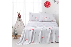 Yibeizi Kids Christmas Sheets Twin, Light Grey Bear Snowmen Printed Sheet Set for Boys Girls, Cute Microfiber Bedsheets Deep Pocket Bed Sheet & Pillowcase Sets 3 Pieces