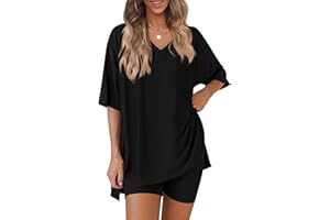 PRETTYGARDEN 2 Piece Sets for Women Summer 2026 Lounge Short Set Spring Matching Biker Shorts V Neck Oversized Shirt Clothing