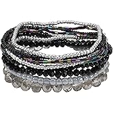 Caiyao Bohemian Multilayer Stackable Seed Beaded Bracelets Colorful Crystal Glass Beads Strand Bangle Bracelet BFF Wristbands Bracelet for Women Summer Beach Hawaii Jewelry Birthday Gifts