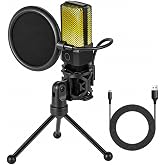 Yanmai USB Microphone for PC, Gaming, Streaming, Podcasting, Recording, Dynamic Condenser Mic with RGB Light, One-Touch Mute, Gooseneck Tripod, USB-C/USB-A, Vocal Mic for Singing YouTube