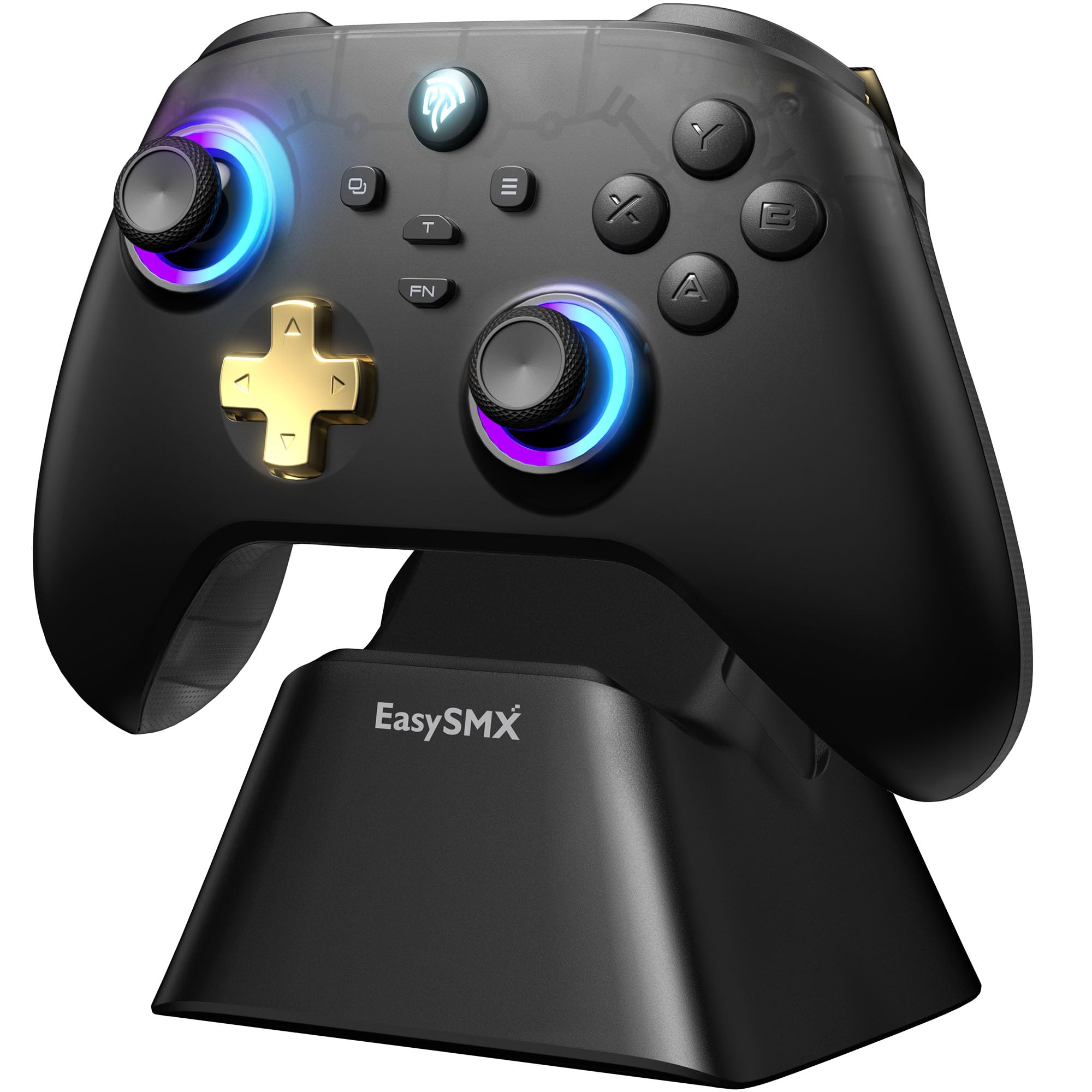 EasySMX D05 PC Controller mit Ladestation, Controller PC Wireless mit Hall Joystick & Hall Trigger, Bluetooth PC Controller für PC/Switch/Handy-Schwarz