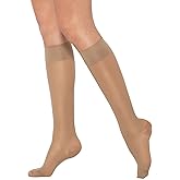 Healthweir Sheer Graduated Compression Knee High Stockings for Women 15–20 mmHg – Made in Italy Support Socks, Closed Toe, Nurses, Travel, Varicose Veins, Anti-Embolism (3, Skin)