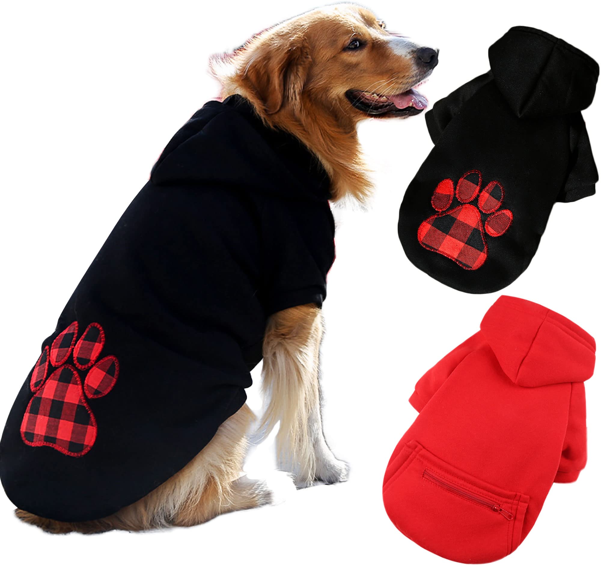 SUPJADE 2Pcs Large-Dog Jumpers Sweaters-Hoodies - Costumes Outfits Clothes Apparel for Winter Warm Coat Holiday Xmas Pet (Medium, Black+Red)