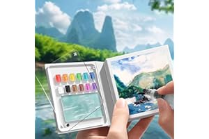 Mini Portable Watercolor Palette, Pocket Artist Travel Watercolor Paper Palette Set, Acrylic 12 Grid Paint Box Without Pigmen