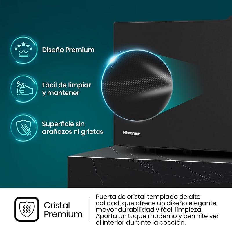 H23MOBP2H4 - micro-ondas de 23 litros, potência de 800W, botões rotativos mecânicos, abertura Smart Tab, limpeza fácil com revestimento interior cerâmico, cor preta