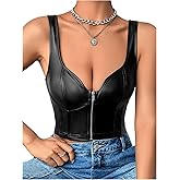 SHENHE Women's Casual Solid Sleeveless Spaghetti Strap Cami PU Leather Backless Crop Tops