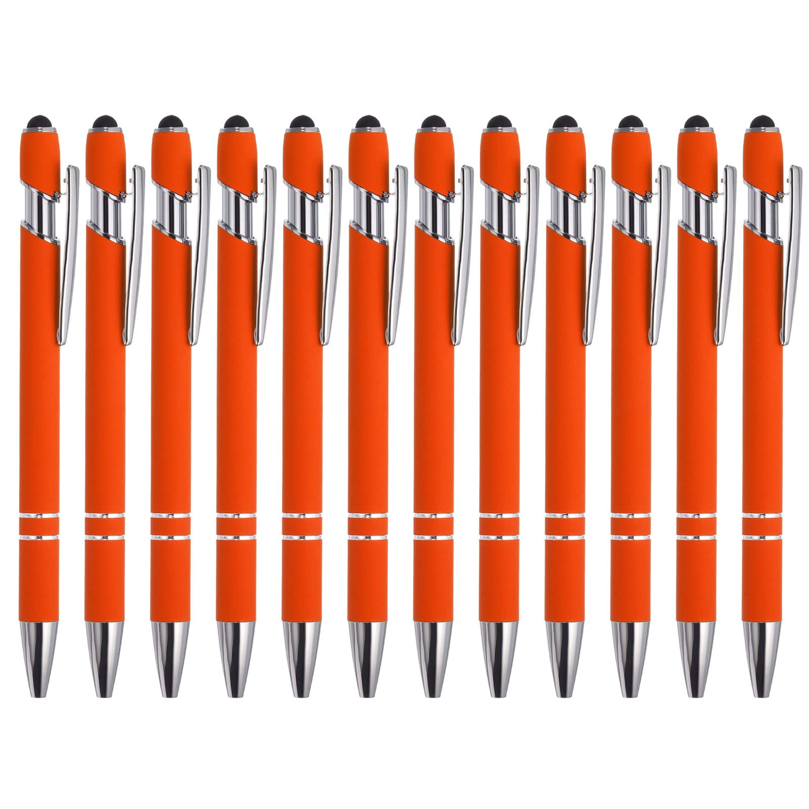 PATIKIL 12 Pack 2 in 1 Metal Pen Black Ink 1.0mm Medium Point Stylus Pen for Touch Screens Style 1, Orange
