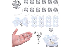 RimCereal 36 Pcs White Cheerleading Tumbler Accessories, 12 Pcs 10 mm Straw Cover Straw Toppers, 12 Glitter Bows and 12 Cheerleaders Pendants Charms for Tumblers Decor Cheerleading Gifts