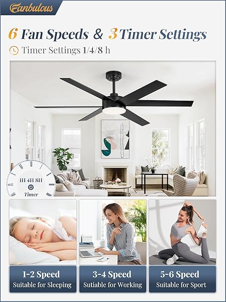 FANBULOUS 56 INCH CEILING FANS WITH LIGHTS AND REMOTE, REVERSIBLE 6 BLADES, DIMMABLE, 3000K-6000K ADJUSTABLE, OUTDOOR CEILING FANS FOR PATIOS, LARGE CEILING FAN FOR INDOOR OR COVERED OUTDOOR-BLACK