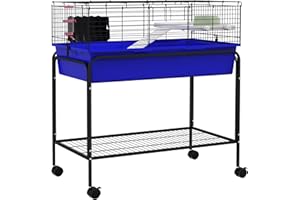 PawHut Two-Story Small Animal Cage Removable from Stand, Guinea Pig Cage with Shelf & Wheels, Pet Habitat for Hedgehog, Chinchilla, Ferret, 33" x 18.5" x 35", Blue