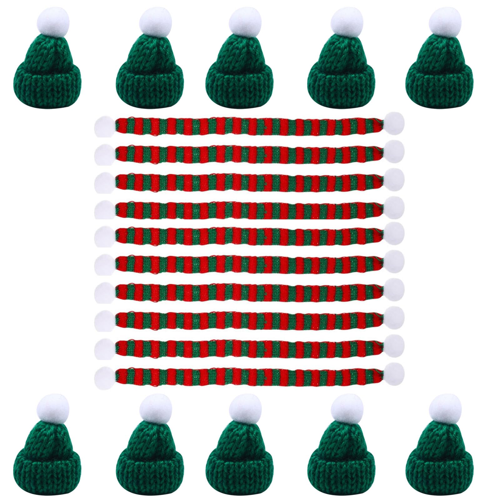 SUNTRADE 20pcs Christmas Mini Knit Hat and Scarf, for Christmas Tree Decoration Doll Jewelry Making DIY Craft Art (Green)