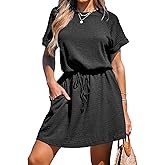 CUPSHE Women's Drawstring Waist Mini Dress Short Sleeves Round Neck