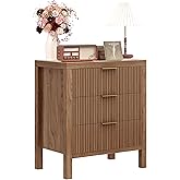 JZXSHD Nightstand with 3 Drawers, Dresser and Nightstand Sets, Bedside Tables, Mid Century Nightstands with 3 Wide Drawers for Bedroom, Kids’ Room, Hallway - Walnut