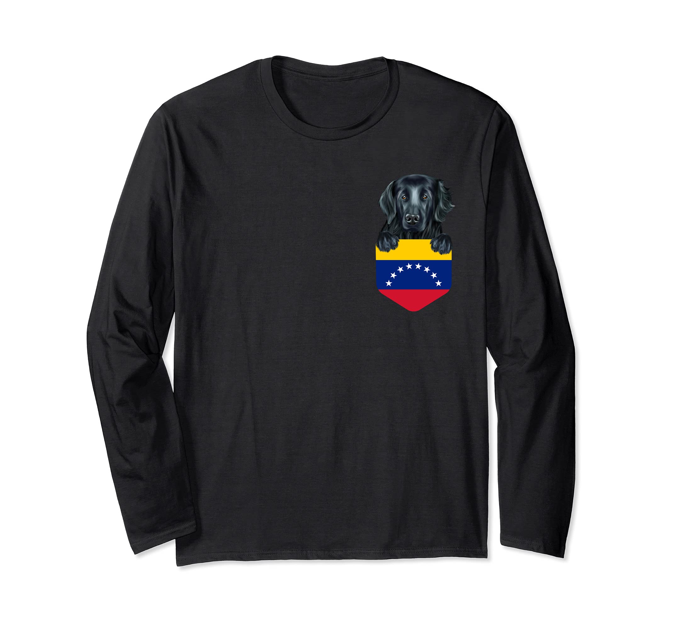 Venezuela Flag Flat-Coated Retriever Dog In Pocket Long Sleeve T-Shirt