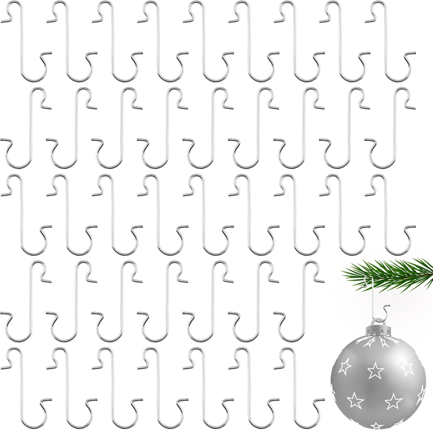 Ornament Hooks - Ornament Hangers, Christmas Ornament Hooks, 100 Pack Ornaments Hooks, Garland Christmas Decorations, Ornament Hooks Christmas Tree Decorating, Ornament Hooks Christmas Tree Decorating Hangers, Silver