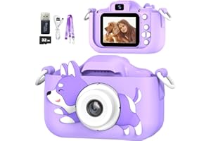 Mgaolo Children's Camera Toys for 3-12 Years Old Kids Boys Girls,HD Digital Video Camera with Protective Silicone Cover,Christmas Birthday Gifts with 32GB SD Card (Dog Purple)