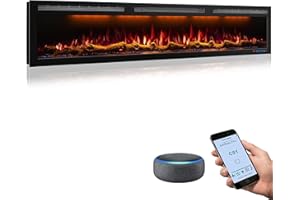 Mystflame 72 Inch WiFi-Enabled Electric Fireplace Inserts & Wall Mounted, Slim Electric Fireplace Heater, 750/1500w, Adjustable Flame Color, Remote Control & Touch Screen, Logs & Crystals, Black