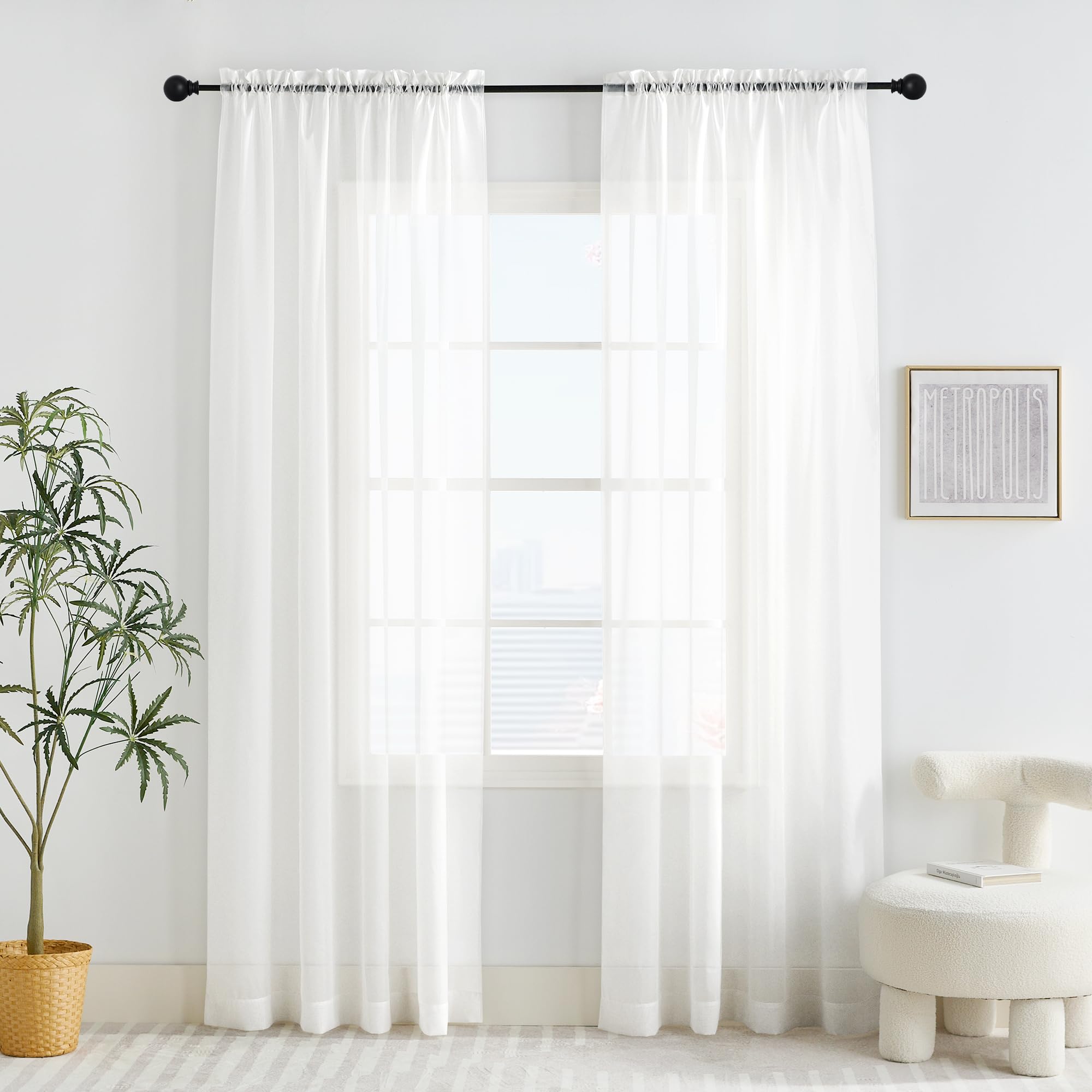 PONY DANCE Light Beige Net Curtains for Windows 60x84 inches - Slot Top Semi Transparent Lightweight Cream Voile Curtains, Sheer Panels for Bedroom/Room Divider/Party Decoration, Set of 2 — image 1