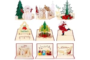 HBlife 9 Pack 3D Christmas Cards Pop Up Holiday Postcards Greeting Handmade Holiday Xmas Cards & Envelopes for New Year
