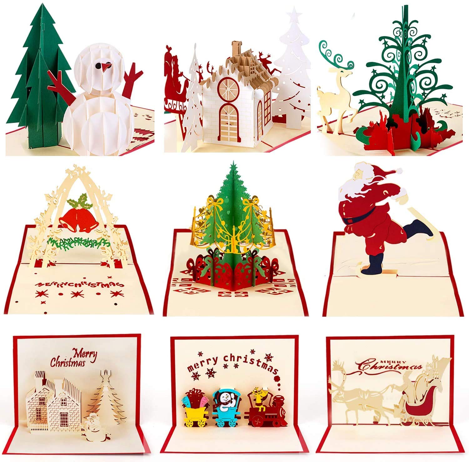 HBlife 9 Pack 3D Christmas Cards Pop Up Holiday Postcards Greeting Handmade Holiday Xmas Cards & Envelopes for New Year