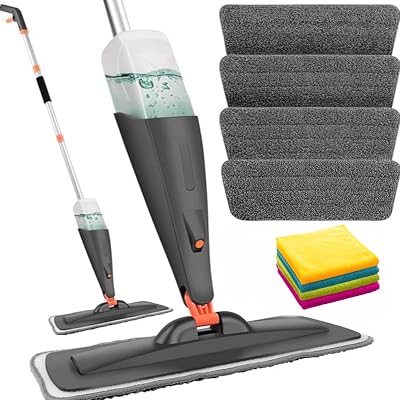 SwissPack NEW Spray Mop with 4 Microfiber Cloths 600ml Refillable Bottle Grey