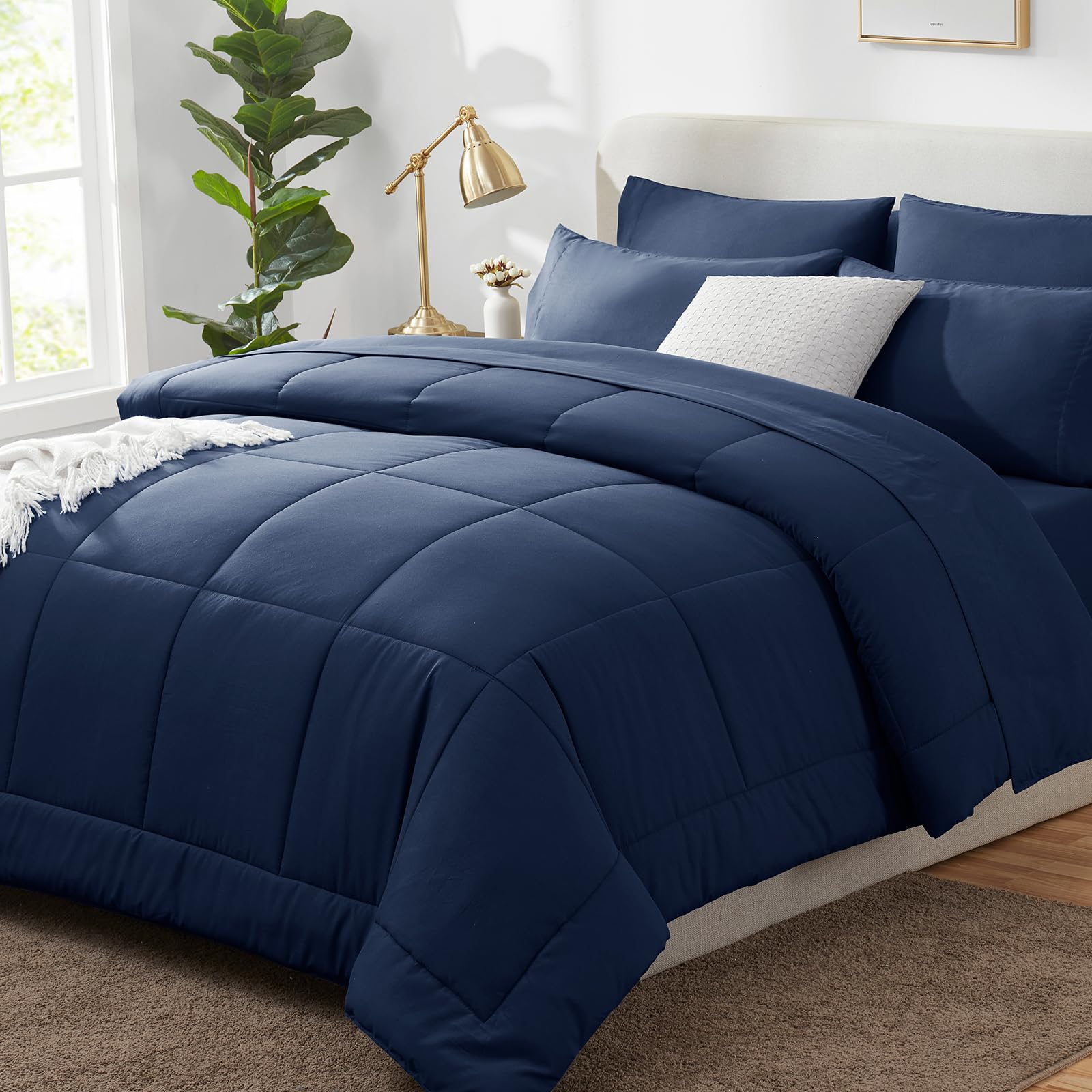 Photo 1 of ***COMFORTER ONLY **** CozyLux Queen Comforter Set Navy Blue, 7 Pieces Bed in a Bag, Blue Comforter Queen Size, All Season Bedding Sets with Stitch Quilted Comforter, Flat Sheet, Fitted Sheet, Pillowcases