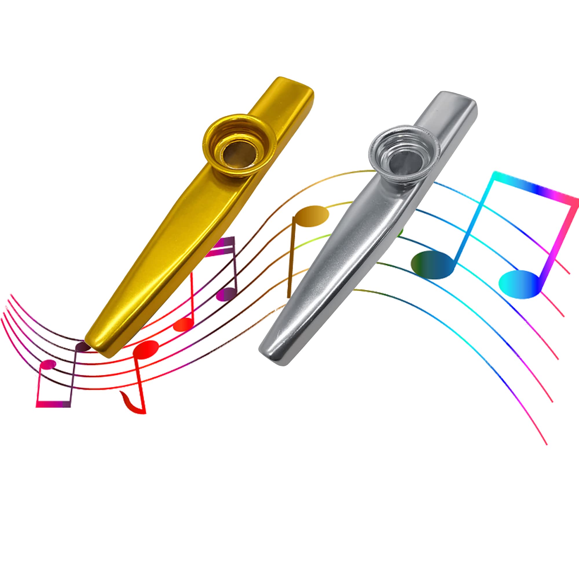 WSNDM 2 Pack Metal Kazoo Musical Instruments, With Lanyard, 2 Colors Kazoo, For Kids Music Lover, A Good Companion For Guitar, Ukulele, Violin, Piano Keyboard